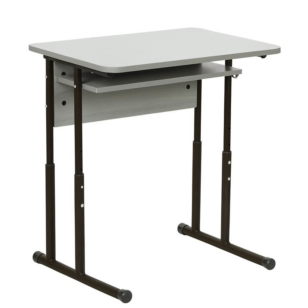 1-місний учнівський стіл з полицею, на металевому каркасі (кругла труба), для навчальних закладів, ЛЕЛЕКА, 700х500х640-760 мм.